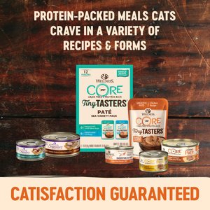 Wellness CORE Tiny Tasters Chicken, Chicken & Turkey Pate Land Variety Pack Grain-Free Cat Food Pouches, 1.75-oz, pack of 12