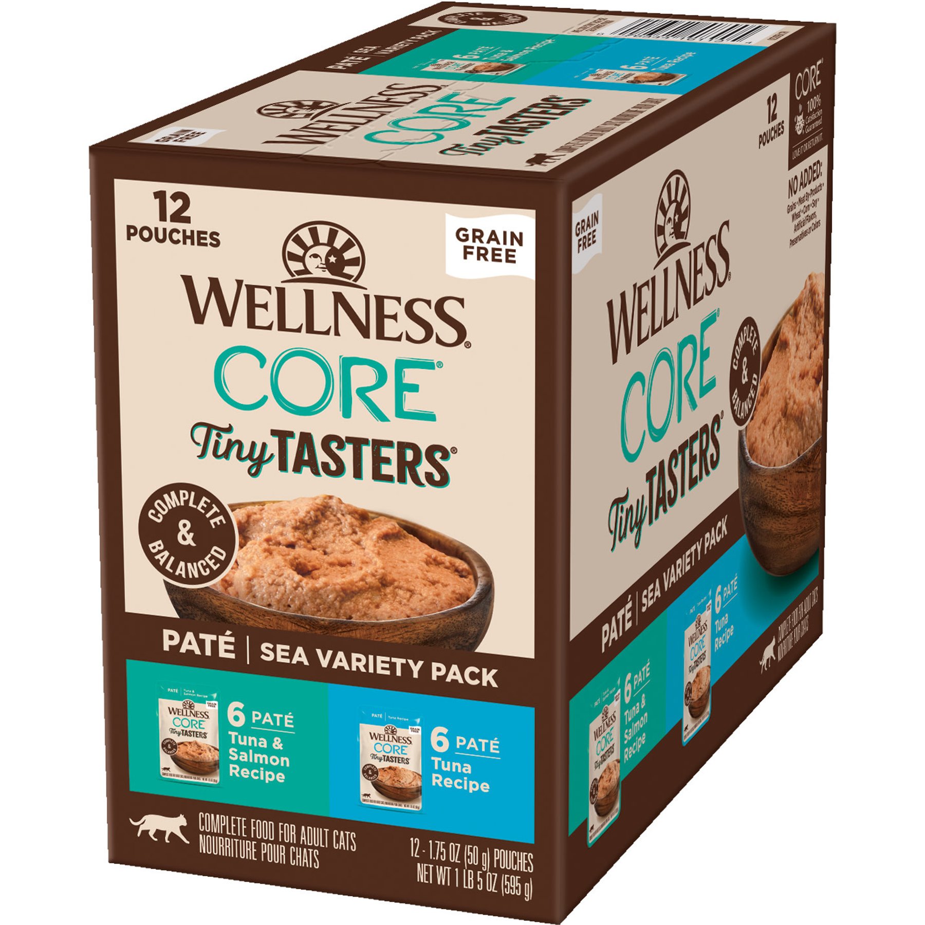 Wellness CORE Tiny Tasters Pate Sea Variety Pack Natural Grain-Free Wet Cat Food, 1.75-oz pouch, case of 12