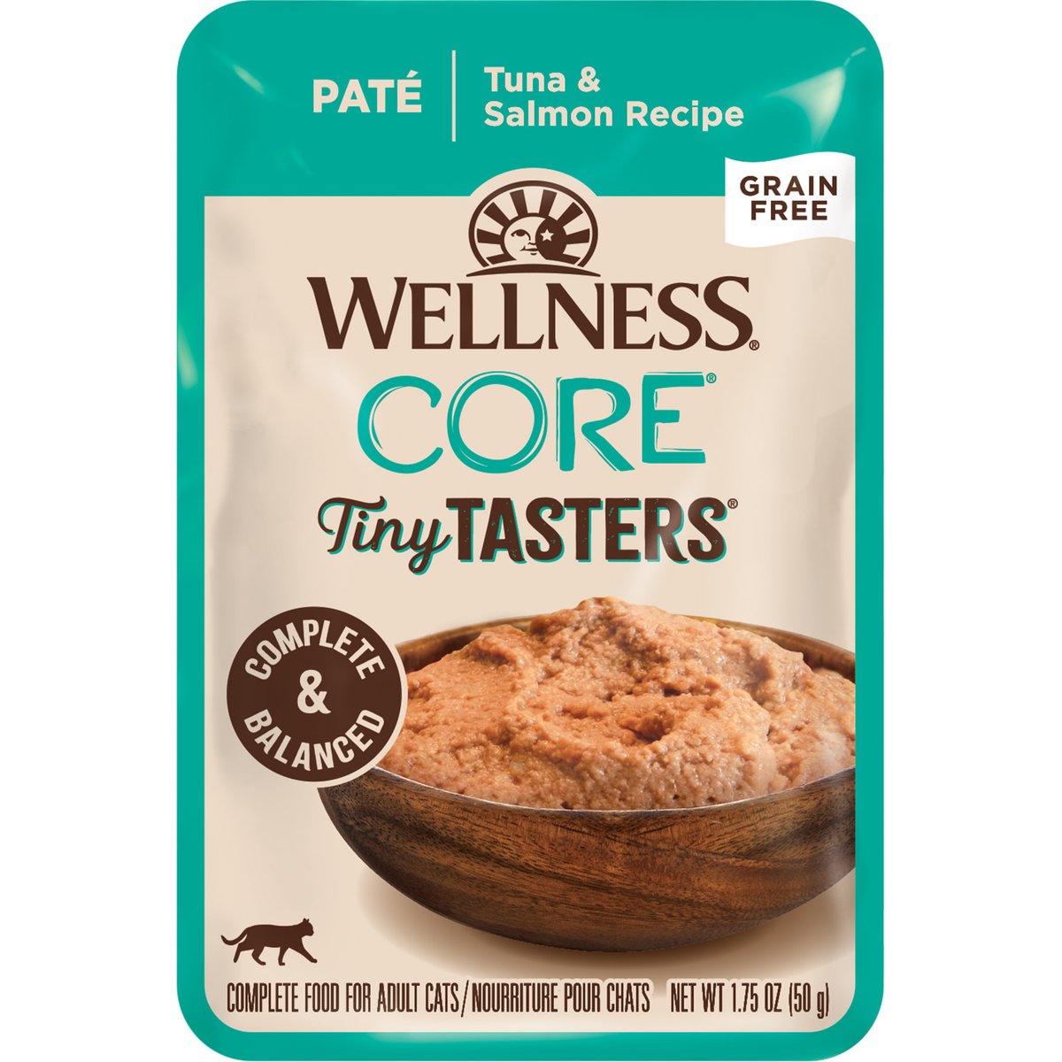 Wellness CORE Tiny Tasters Pate Tuna & Salmon Natural Grain-Free Wet Cat Food, 1.75-oz pouch, case of 12