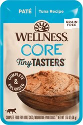 Wellness CORE Tiny Tasters Tuna Pate Grain-Free Cat Food Pouches, 1.75-oz, pack of 12