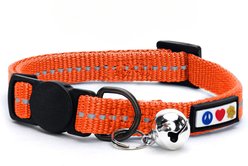 Pawtitas Recycled Cat Collar Safety Buckle Nylon Reflective Breakaway with Removable Bell & High-Visibility Strap, 8 to 12-in neck, 3/8-in wide, Orange