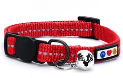 Pawtitas Recycled Cat Collar Safety Buckle Nylon Reflective Breakaway with Removable Bell & High-Visibility Strap, 8 to 12-in neck, 3/8-in wide, Red