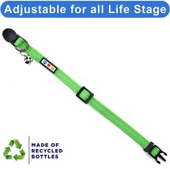 Pawtitas Recycled Cat Collar Safety Buckle Nylon Reflective Breakaway with Removable Bell & High-Visibility Strap, 8 to 12-in neck, 3/8-in wide, Green slide 2 of 6