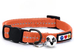 Pawtitas Recycled Cat Collar Safety Buckle Nylon Reflective Breakaway with Removable Bell & High-Visibility Strap, 8 to 12-in neck, 3/8-in wide, Living Coral