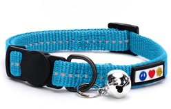 Pawtitas Recycled Cat Collar Safety Buckle Nylon Reflective Breakaway with Removable Bell & High-Visibility Strap, 8 to 12-in neck, 3/8-in wide, Teal