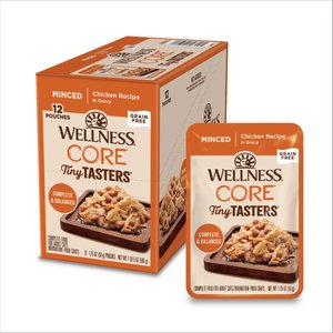 Wellness CORE Tiny Tasters Minced Chicken Natural Grain-Free Wet Cat Food, 1.75-oz pouch, case of 12