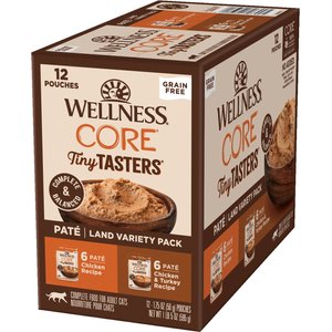 Wellness CORE Tiny Tasters Chicken, Chicken & Turkey Pate Land Variety Pack Grain-Free Cat Food Pouches, 1.75-oz, pack of 12