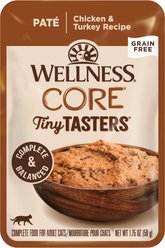 Wellness CORE Tiny Tasters Chicken & Turkey Pate Grain-Free Cat Food Pouches, 1.75-oz, pack of 12