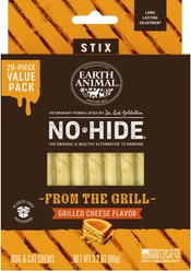 Earth Animal No-Hide From the Grill Long Lasting Natural Rawhide Alternative Grilled Cheese Vegetarian Flavor Stix Chew Dog & Cat Treat Sticks, 20 count