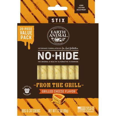 Earth Animal Earth Animal No-Hide From the Grill Stix Long Lasting Natural Rawhide Free Grilled Cheese Vegetarian Flavor Dog & Cat Chew Treat Sticks, 20 count