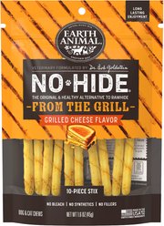 Earth Animal No-Hide From the Grill Long Lasting Natural Rawhide Alternative Grilled Cheese Vegetarian Flavor Stix Chew Dog & Cat Treat Sticks, 10 count