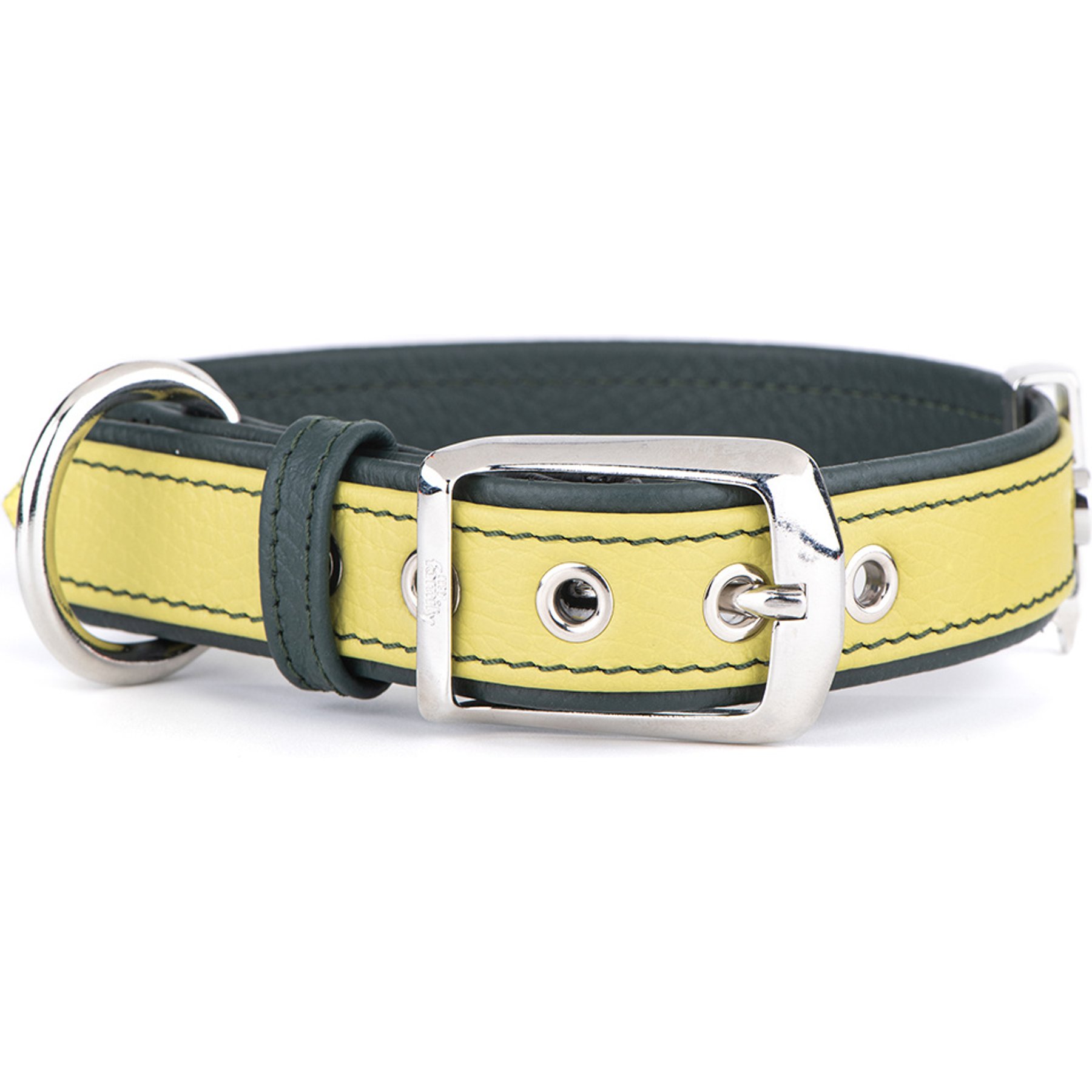 myfamily Firenze Genuine Italian Leather Dog Collar, Yellow, XXX-Large: 21 to 25-in neck, 1.25-in wide