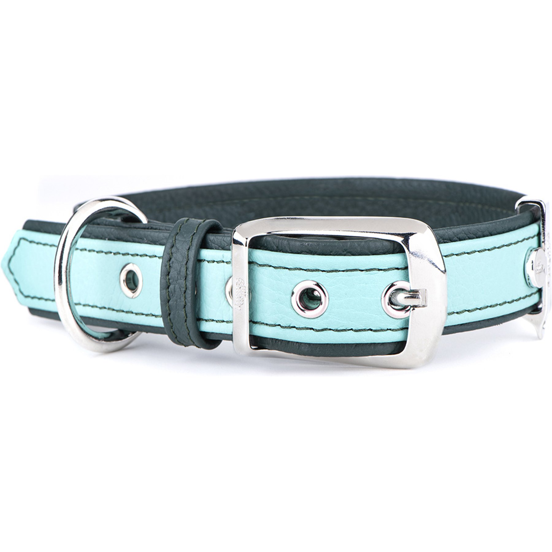 myfamily Firenze Genuine Italian Leather Dog Collar, Acqua, XXX-Large: 21 to 25-in neck, 1.25-in wide