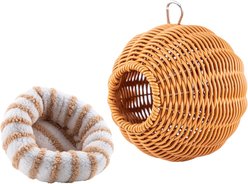NonoPets Hanging Resin Wicker Durable Hand-Woven Sphere with Internal Metal Frame Bird Nest, Brown