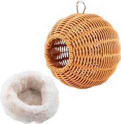 NonoPets Hanging Resin Wicker Durable Hand-Woven Sphere with Internal Metal Frame Bird Nest, White