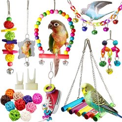NonoPets Colorful Hanging Swings, Climbing Ladders, Chewing Beads & Bell Toys Interactive Bird Toy Set, 19 count