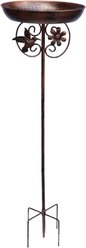 NonoPets 29.9-in Outdoor Garden Stake Antique Bronze Metal Bird Bath with Decorative Hummingbird & Flower Motif