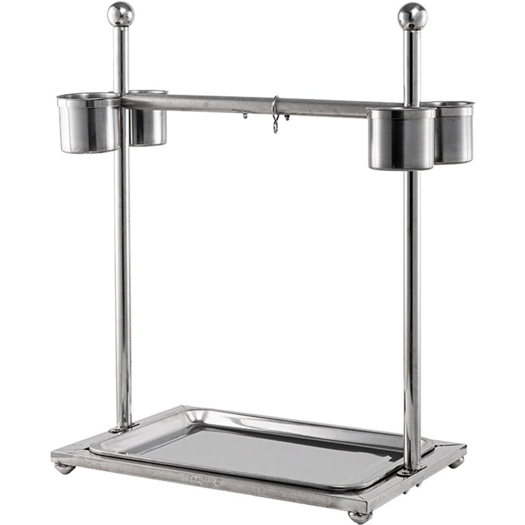 NonoPets Stainless Steel Desktop Extra-Large Training Stand with Diamond-Textured Perch, 4 Feeding Bowls & Removable Waste Tray Bird Play Gym