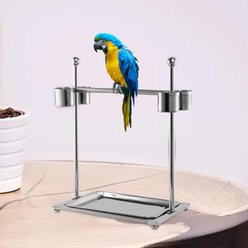 NonoPets Stainless Steel Desktop Extra-Large Training Stand with Diamond-Textured Perch, 4 Feeding Bowls & Removable Waste Tray Bird Play Gym slide 2 of 3