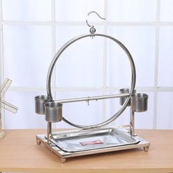 NonoPets Stainless Steel Desktop Circular Activity Stand with Diamond-Textured Perch, 4 Feeding Bowls & Removable Waste Tray Bird Play Gym slide 2 of 4