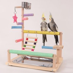 NonoPets Solid Wood Multi-Level Tabletop Activity Center with Climbing Ladder, Hanging Swing & Natural Perches Bird Play Gym, Multicolor slide 2 of 4