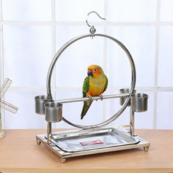NonoPets Stainless Steel Desktop Circular Activity Stand with Diamond-Textured Perch, 4 Feeding Bowls & Removable Waste Tray Bird Play Gym