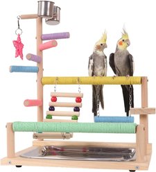 NonoPets Solid Wood Multi-Level Tabletop Activity Center with Climbing Ladder, Hanging Swing & Natural Perches Bird Play Gym, Multicolor slide 1 of 4