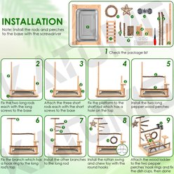 NonoPets Solid Wood Multi-Level Tabletop Activity Center with Climbing Ladder, Hanging Swing & Natural Perches Bird Play Gym, Dark Brown slide 2 of 6