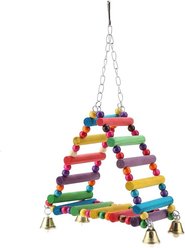 NonoPets Interactive Triangular Wooden Hanging Bridge Bird Climbing Ladder with Auditory Play Bells