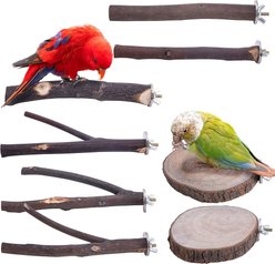 NonoPets Natural Wood Multi-Texture Branch & Platform Standing Station Bird Perch Set