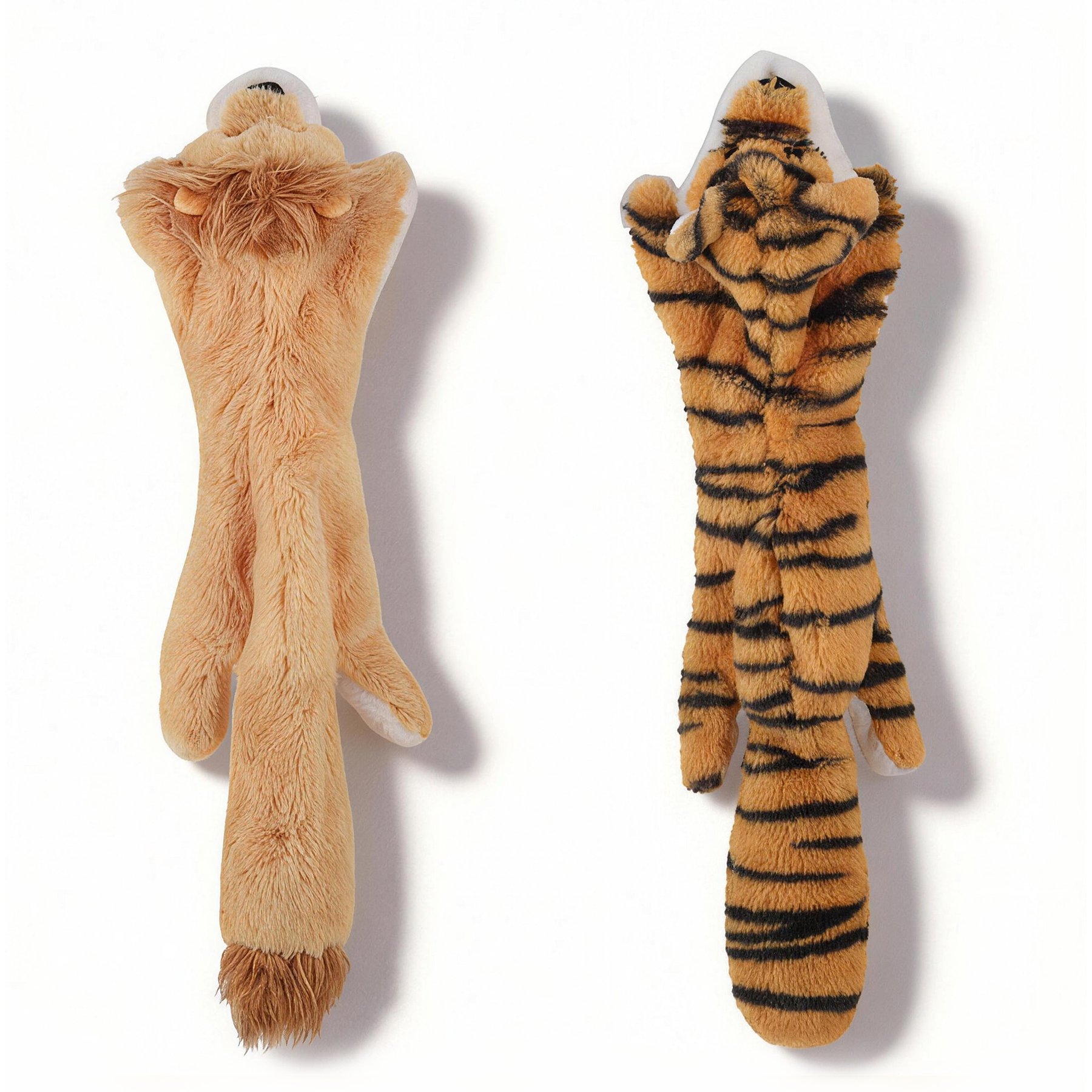 Potaroma Interactive Realistic Faux Fur Stuffing-Free Lion & Tiger Squeaky Plush Dog Toy, Multicolor, 2 count