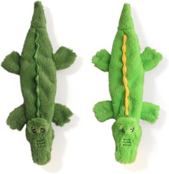 Potaroma Interactive Crocodile Stuffing-Free Squeaky Plush Dog Toy, Dark Green/Light Green, 17.7 x 5.9-in, 2 count