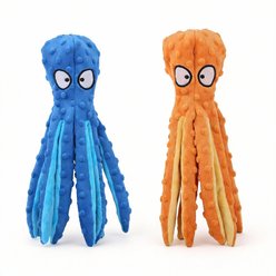 Potaroma Interactive Octopus Stuffing-Free Plush Dog Toy, Blue/Orange, 2.6 x 3.2-in, 2 count slide 1 of 7