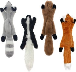Potaroma Interactive Realistic Faux Fur Stuffing-Free Raccoon, Squirrel, Skun & Fox Squeaky Plush Dog Toy, Multicolor, 4 count