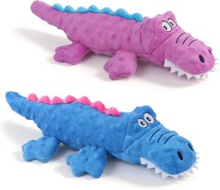 Potaroma Interactive Alligator Squeaky Crinkle Plush Dog Toy, Blue/Red, 14.6 x 7.5-in, 2 count