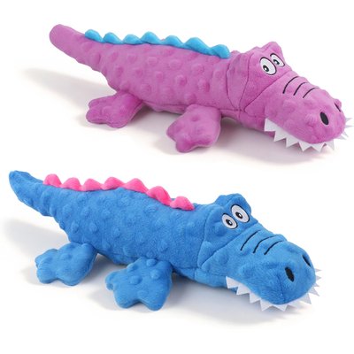 Potaroma Potaroma Interactive Alligator Squeaky Crinkle Plush Dog Toy, Blue/Red, 14.6 x 7.5-in, 2 count