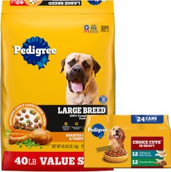 Pedigree Big Dogs Adult Complete Nutrition Large Breed Roasted Chicken Flavor Dry Dog Food + Choice Cuts In Gravy Country Stew & Chicken & Rice Flavor Canned Wet Food Variety Pack