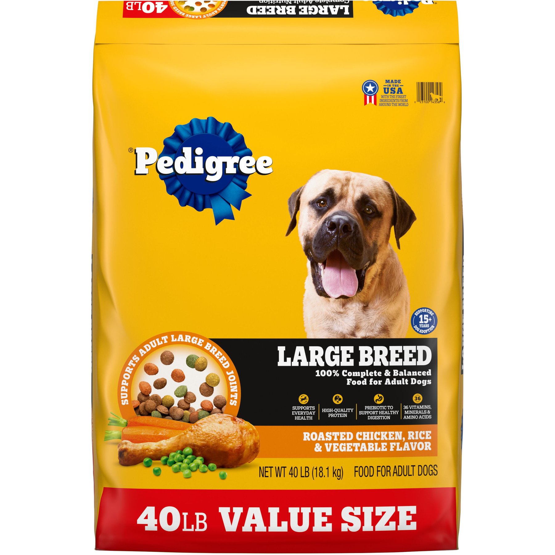 Pedigree Large Breed Adult Roasted Chicken, Rice & Vegetable Flavor Dry Dog Food, 40-lb bag