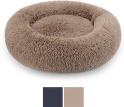 JOEJOY Donut Warming Fluffy Plush Round Bolster Dog & Cat Bed with Non-Slip Bottom, Brown, 23-in slide 2 of 9