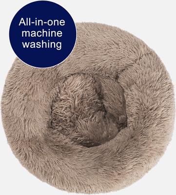 Show full view: JOEJOY Donut Warming Fluffy Plush Round Bolster Dog & Cat Bed with Non-Slip Bottom, Brown, 23-in slide 6 of 9