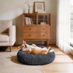 JOEJOY Donut Warming Fluffy Plush Round Bolster Dog & Cat Bed with Non-Slip Bottom, Dark Gray, 30-in