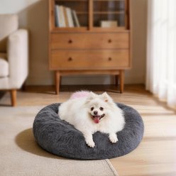 JOEJOY Donut Warming Fluffy Plush Round Bolster Dog & Cat Bed with Non-Slip Bottom, Dark Gray, 23-in slide 1 of 9