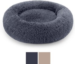 JOEJOY Donut Warming Fluffy Plush Round Bolster Dog & Cat Bed with Non-Slip Bottom, Dark Gray, 20-in slide 2 of 9