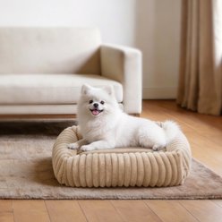 JOEJOY Luxury Rabbit Velvet Plush & Supportive Foam Orthopedic Bolster Dog & Cat Bed with Removable Cover, Brown, 20-in