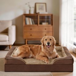 JOEJOY C-Shape Memory Foam Orthopedic Bolster Dog & Cat Bed, Brown, 48-in
