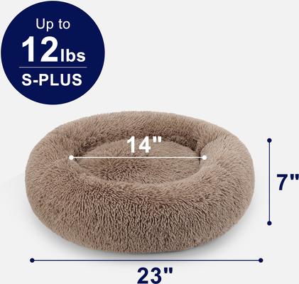Show full view: JOEJOY Donut Warming Fluffy Plush Round Bolster Dog & Cat Bed with Non-Slip Bottom, Brown, 23-in slide 3 of 9