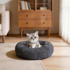 JOEJOY Donut Warming Fluffy Plush Round Bolster Dog & Cat Bed with Non-Slip Bottom, Dark Gray, 20-in