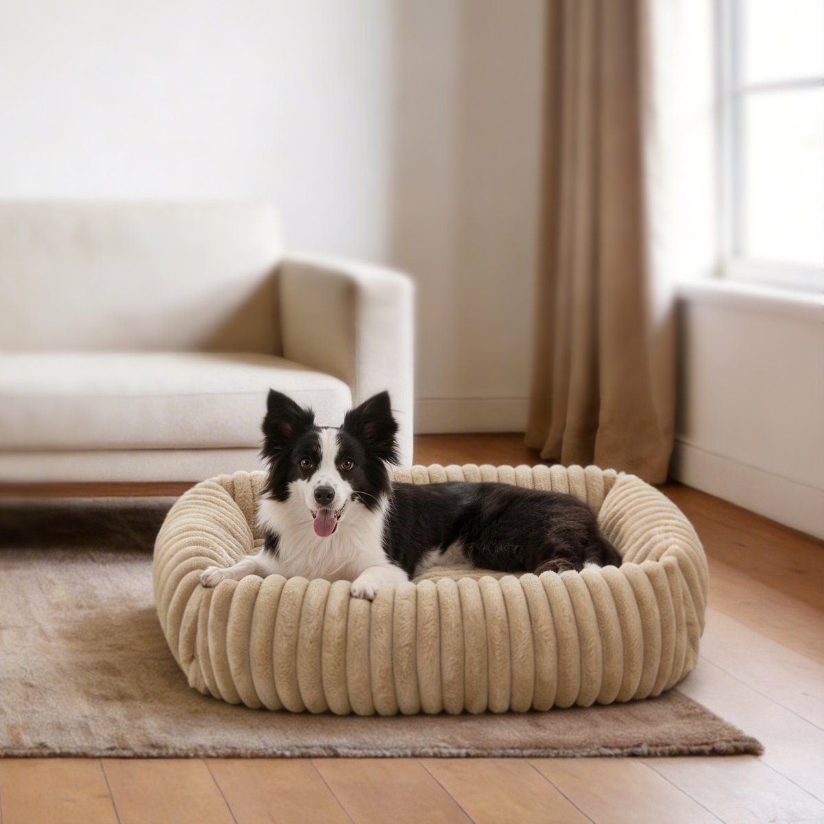 JOEJOY Luxury Rabbit Velvet Plush & Supportive Foam Orthopedic Bolster Dog & Cat Bed with Removable Cover, Brown, 36-in
