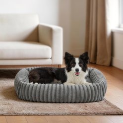 JOEJOY Luxury Rabbit Velvet Plush & Supportive Foam Orthopedic Bolster Dog & Cat Bed with Removable Cover, Light Gray, 36-in