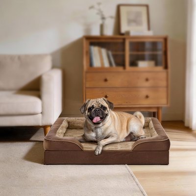 JOEJOY JOEJOY C-Shape Memory Foam Orthopedic Bolster Dog & Cat Bed, Brown, 28-in